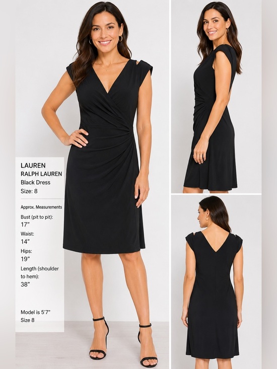 Ralph Lauren Dresses & Skirts - NWT Lauren Ralph Lauren Black Ruched Faux Wrap Sheath Dress SZ 8 Career Cocktail
